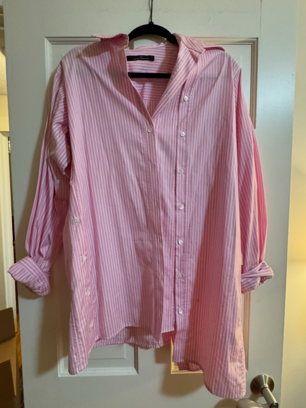 Rokh Asymmetrical Button down in Pink Stripe